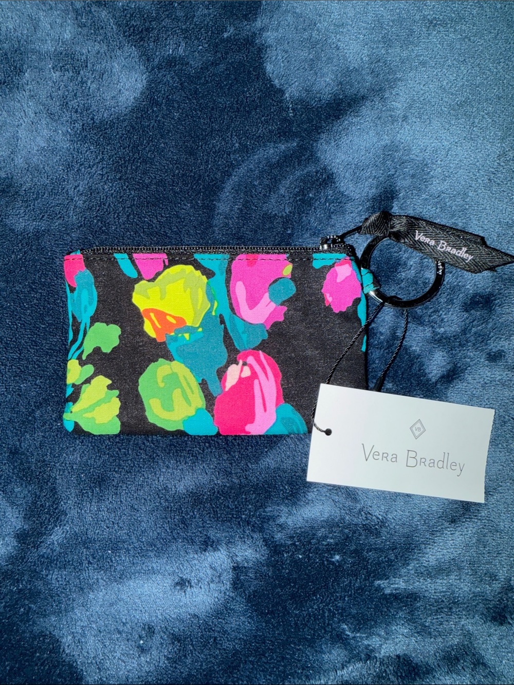 Vera Bradley Floral Zip ID Case - Black with Neon Floral